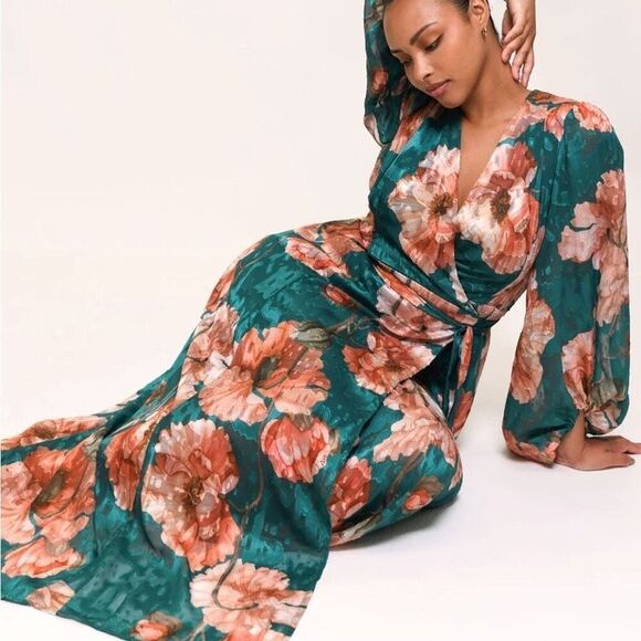 XXS Anthropologie Hutch V-neck Textured Long Sleeve Maxi Wrap Dress - Picture 8 of 13